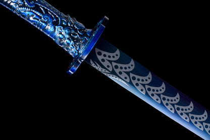 Integrated Full Tang Manganese Steel Forged Blue Surface Pattern Xiu Chun Dao, Metal Handle Solid Wood PU Scabbard Ming Jinyiwei Style Collectible Saber