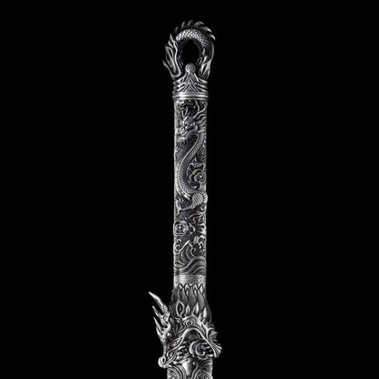 Full Tang Straight Sword Replica, High‑Manganese Steel Blade, One‑Piece Alloy Handle, Wood Artificial Leather Scabbard Historical Collectible Sword
