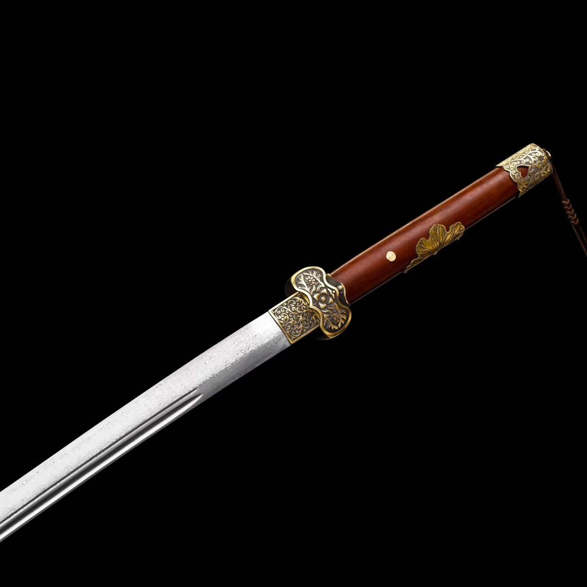 Full Tang Ding Baiying Chinese Sword, Forged Damascus Steel Sharp Blade, Brass Engraved Fittings, Dragon Phoenix Sandalwood Scabbard, Collectible Wuxia Sword