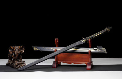 Golden Circuit Cyberpunk Tang Dao, Full Tang Forged Steel Straight Sword, Futuristic Sci-Fi Golden Circuit Etching with Aluminum Alloy Scabbard for Cosplay Display Collection