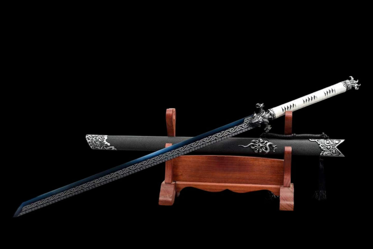Dragon Roar Mystic Scale, High Manganese Steel Blue Blade, Alloy Dragon Fittings, Full Tang Construction, Sharp Edge, Collectible Decorative Sword