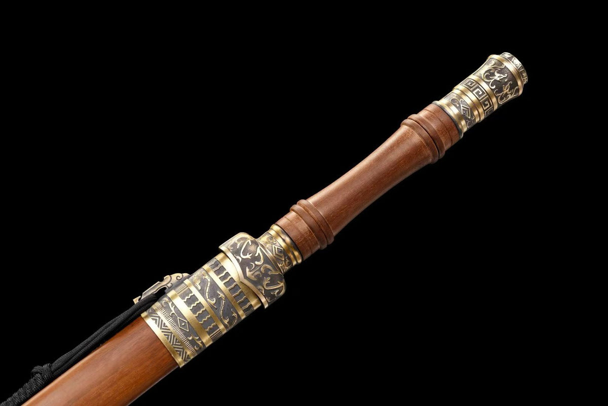 Han Dynasty Damascus Steel Sword, Full Copper Fittings, Premium Dragon‑Phoenix Sandalwood Scabbard, Full‑Tang Construction, Sharp Blade, Hand‑Forged Collectible Decorative Sword