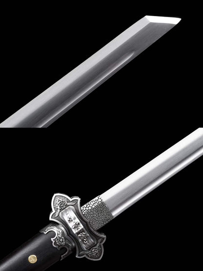 Jin‑Shuang Tang Dao, Full Tang Construction, Sharp Blade, High‑Manganese Steel Blade, Zinc‑Alloy Peony Engraved Fittings, Premium Ebony Wood Handle And Scabbard, Historical Replica Collectible Sword