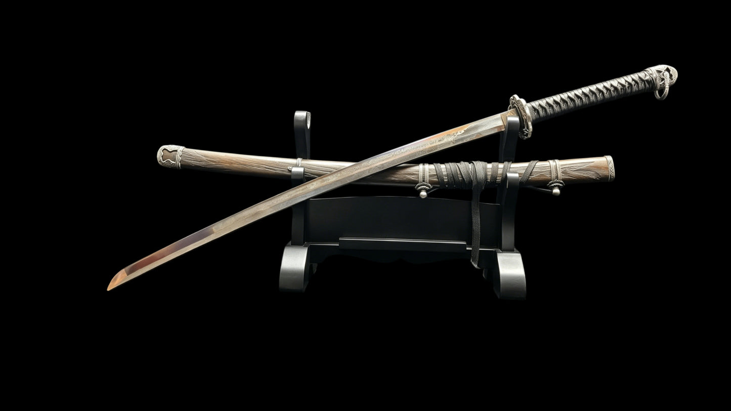 Sekiro Shadows Die Twice Undying Blade, Bite the Moon & Open Gate Katana, Full Tang Forged 5160 Spring Steel, Sharp Blade, Vintage Finished Version