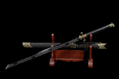 **Phantom Night Dragon Sword**, Full‑Tang Construction, Sharp Blade, High‑Manganese Steel Forged, Alloy Fittings, Collectible Decorative Craft Sword