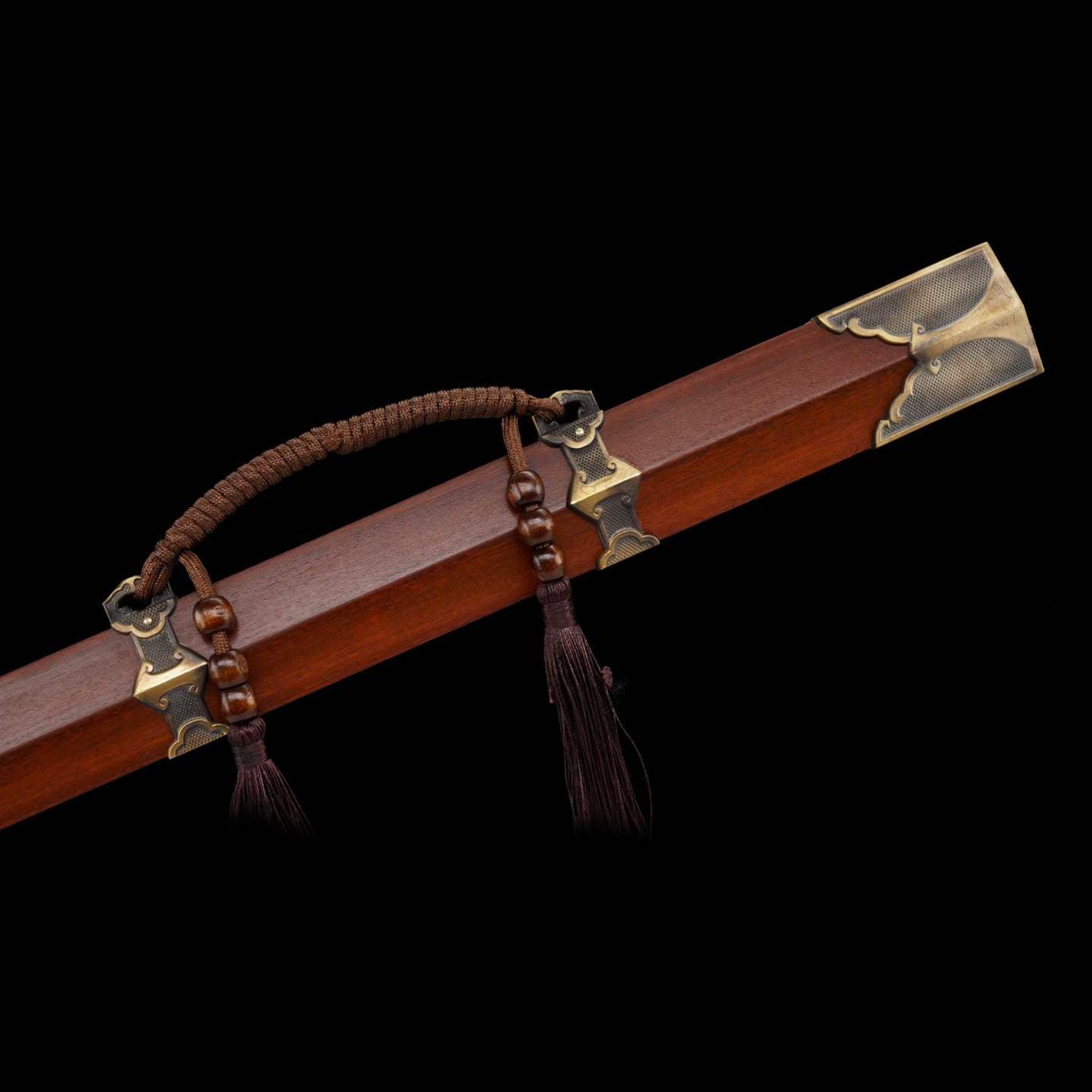 Hanchuan Song Dynasty Chinese Sword, Full Tang Construction, Sharp Blade, Eight‑Sided Forged Damascus Steel, Antique Bronze Cloud‑Pattern Fittings, Premium Dragon‑Phoenix Hardwood Handle And Scabbard, Historical Collectible Sword