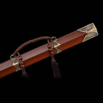 Hanchuan Song Dynasty Chinese Sword, Full Tang Construction, Sharp Blade, Eight‑Sided Forged Damascus Steel, Antique Bronze Cloud‑Pattern Fittings, Premium Dragon‑Phoenix Hardwood Handle And Scabbard, Historical Collectible Sword