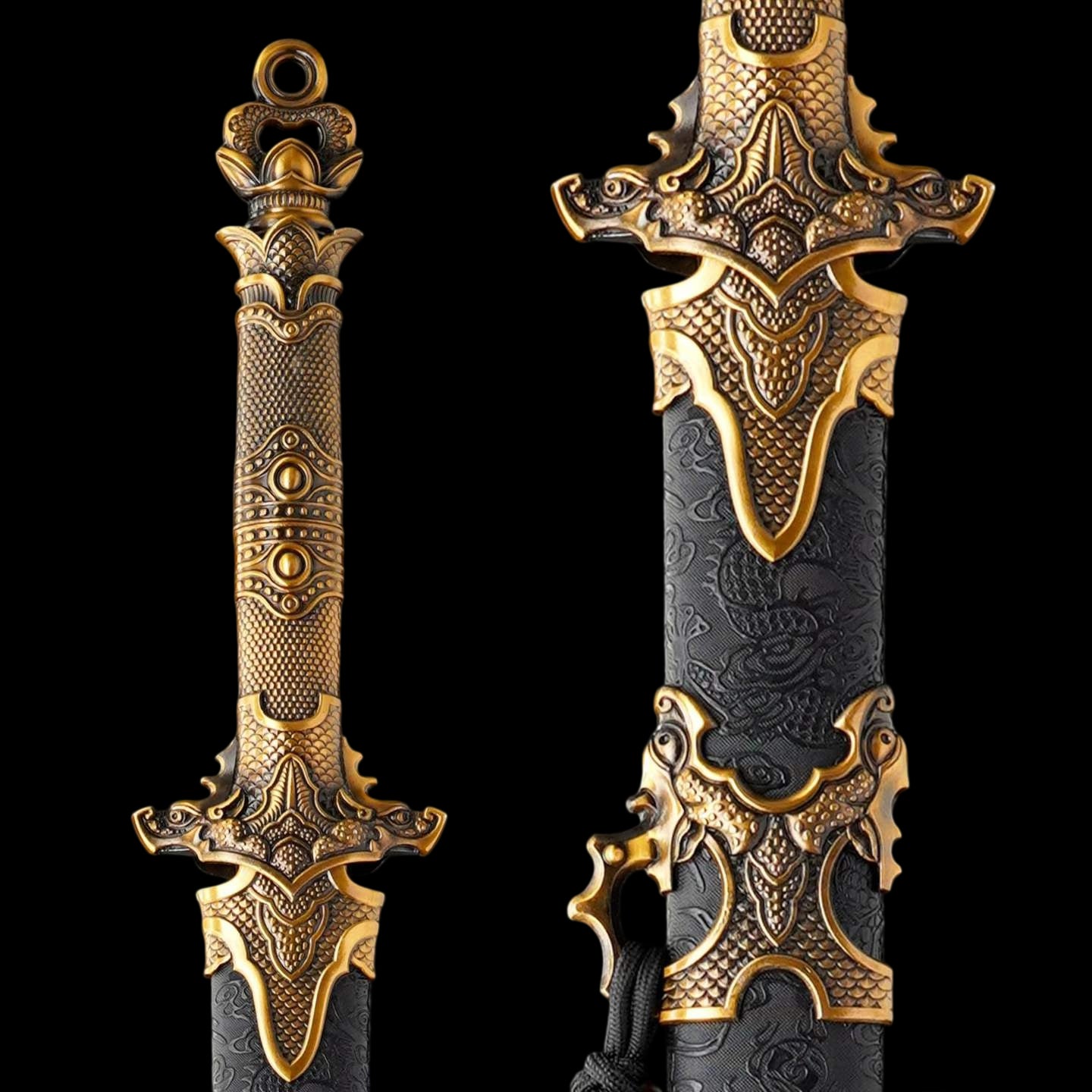 Sharp Blade Chinese Straight Sword, High‑Manganese Steel Blade, Integrated Alloy Handle, Wood Scabbard With Dragon‑Embossed Faux Leather, Historical Collectible Sword