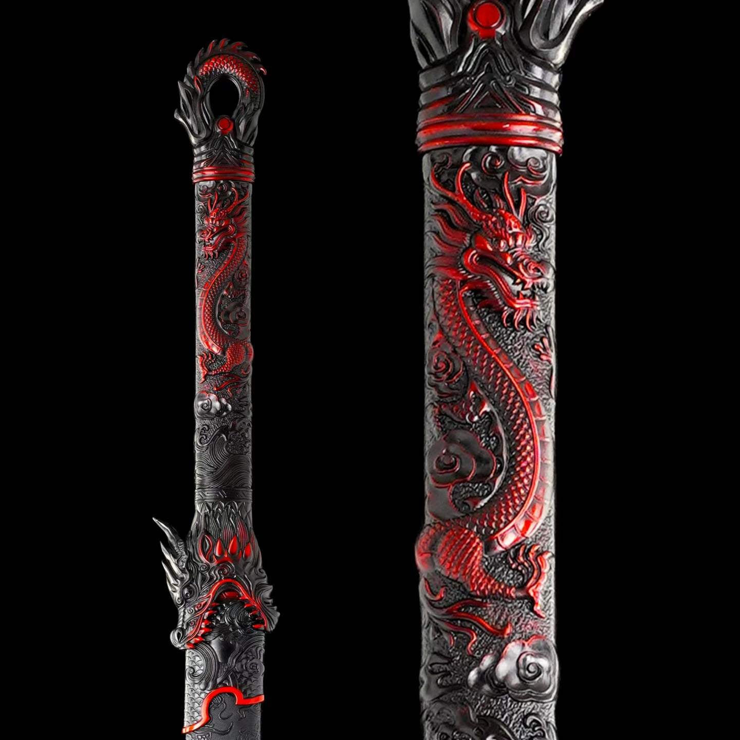 Full Tang Dragon Themed Straight Sword Replica, Sharp Cutting Edge, High‑Manganese Steel Blade, One‑Piece Alloy Handle, Wood Artificial Leather Scabbard Historical Collectible Sword