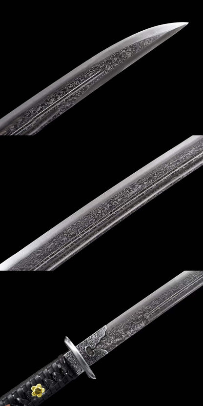 Zhen‑Yuan Ming Official Dao, Full Tang Construction, Sharp Blade, Forged Damascus Steel, Dual Fuller, Dragon‑Phoenix Hardwood Cord‑Wrapped Handle And Scabbard, Historical Replica Collectible Sword