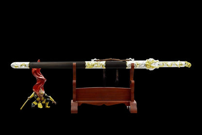 Golden Dragon Koi Chinese Jian, Full Tang Construction, High Manganese Steel Blade, Sharp Edge, Alloy Fittings, Premium Ebony Scabbard, Collectible Decorative Chinese Sword