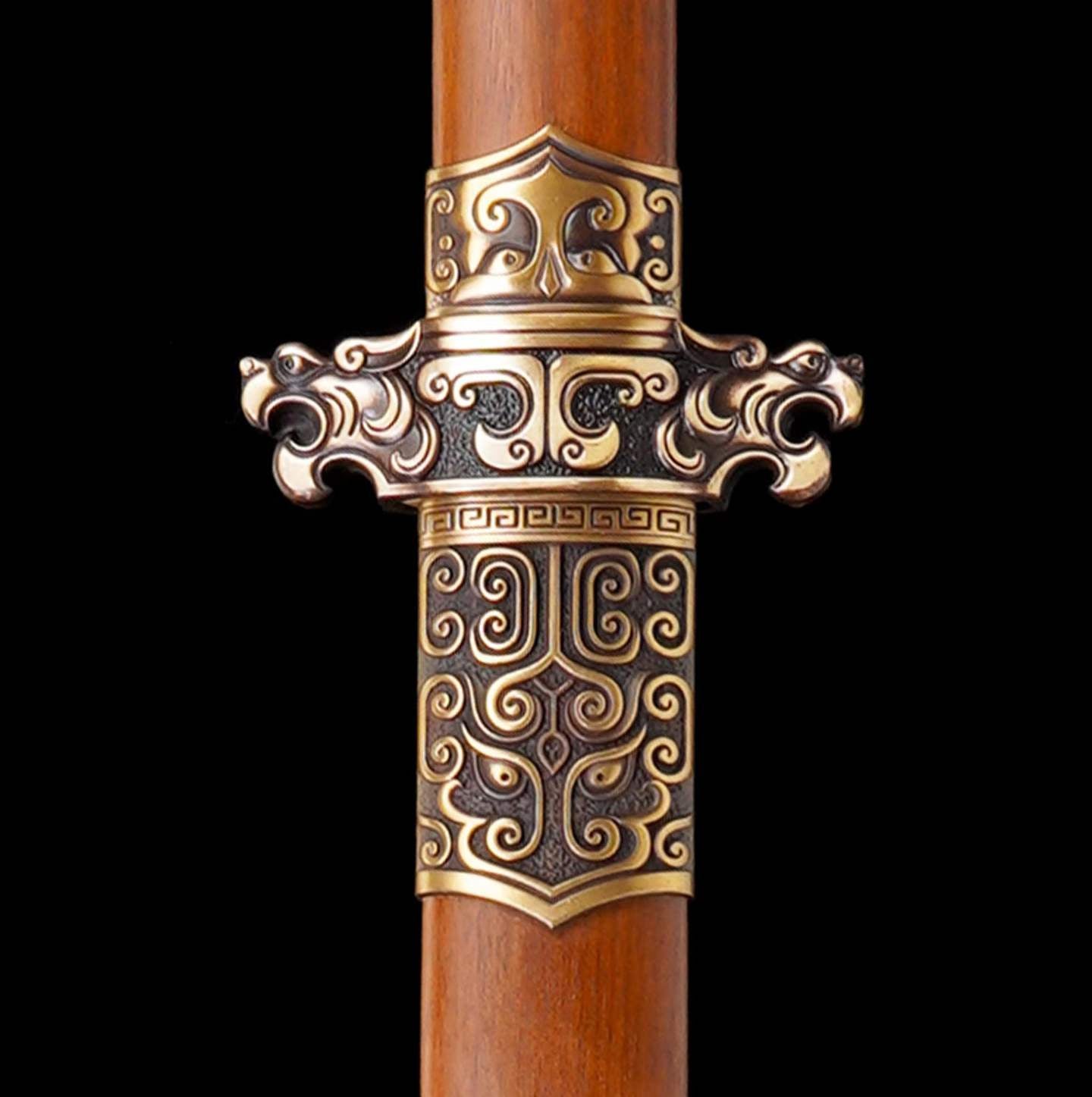 Autumn-Water Tang Sword, Full Tang Construction, Sharp Blade, Forged Damascus Steel, Brass Fittings, Premium Dragon-Phoenix Hardwood Handle And Scabbard, Ancient Chinese Heroic Replica Sword