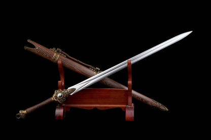 Bagua Chinese Sword, Full Tang Construction, High Manganese Steel Blade, Y-shaped Fuller, Sharp Edge, Rotatable Tai Chi Alloy Fittings, Premium Hainan Huanghuali Wood Scabbard, Collectible Decorative Chinese Sword