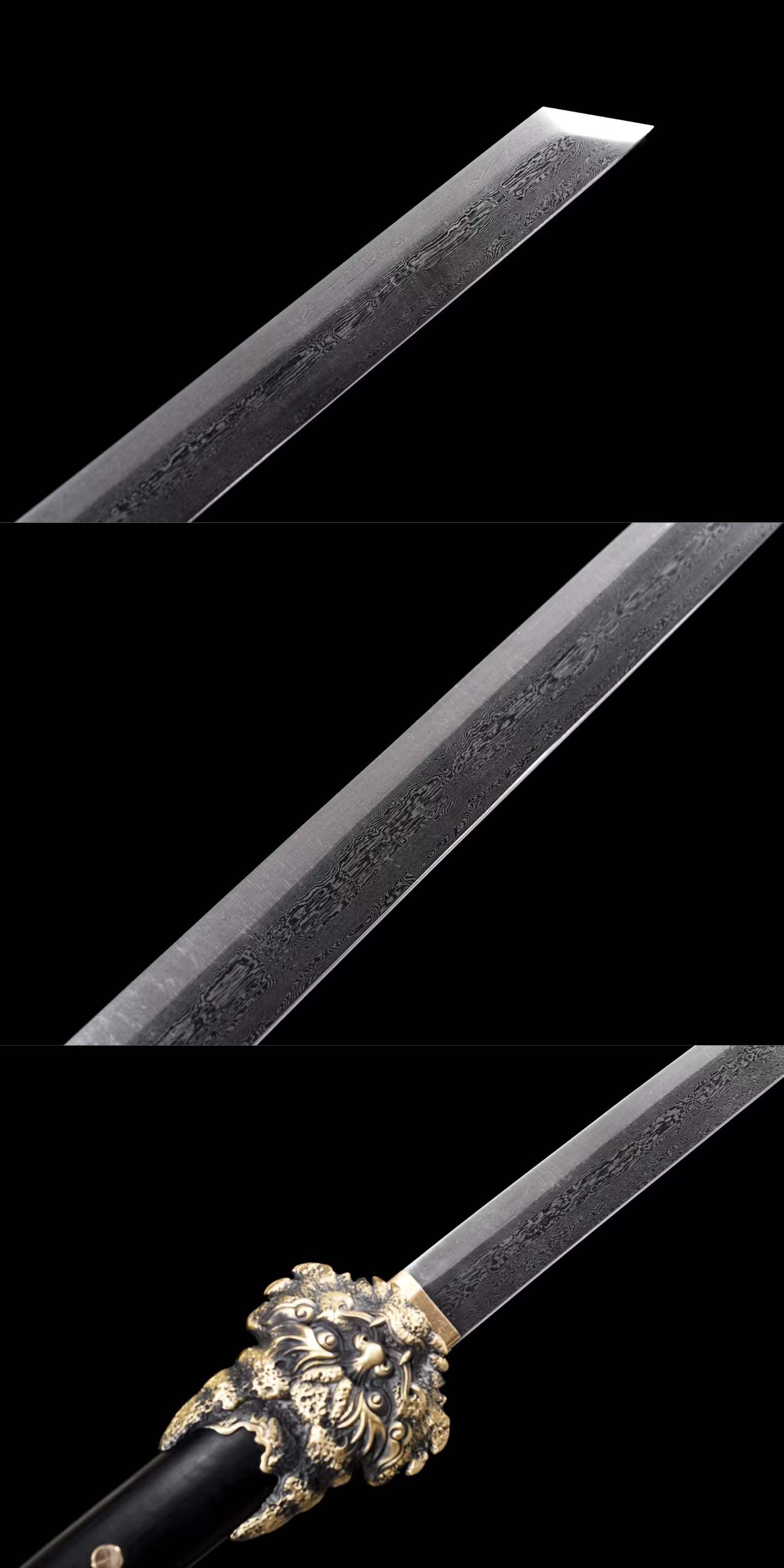 Suanni Tang Dao, Full Tang Construction, Sharp Blade, Damascus Steel Forged Blade, Premium Ebony Wood Handle And Scabbard, Historical Replica Collectible Sword
