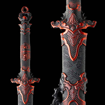 Full Tang Ancient Style Straight Sword Replica, Sharp Cutting Edge, High‑Manganese Steel Blade, One‑Piece Alloy Handle, Wood Artificial Leather Scabbard Historical Collectible Sword