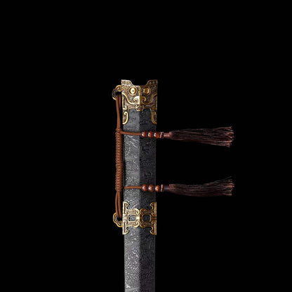 Full Tang Ancient Chu Sword Replica, Sharp Cutting Edge, High‑Manganese Steel Blade, Alloy Fittings, Wood Artificial Leather Scabbard Historical Collectible Sword