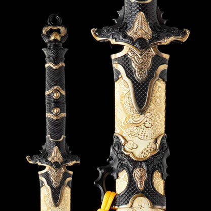 Sacred‑Will Haoyue Replica Sword, Full Tang High‑Manganese Steel Blade, Integrated Alloy Metal Handle, Wood Scabbard With Faux‑Leather Wrapping, Historical Decorative Replica