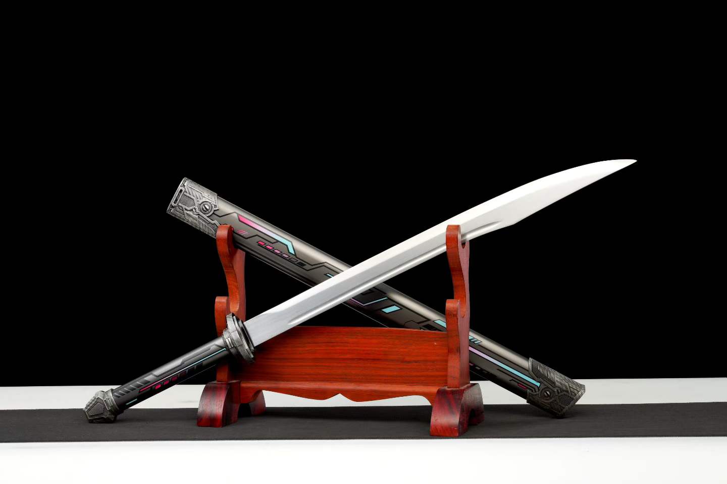 High Manganese Steel Gunmetal Cyberpunk Tactical Blade with Sharp Blade, Alloy Fittings Aluminum Scabbard Sci-Fi Collectible Ornament