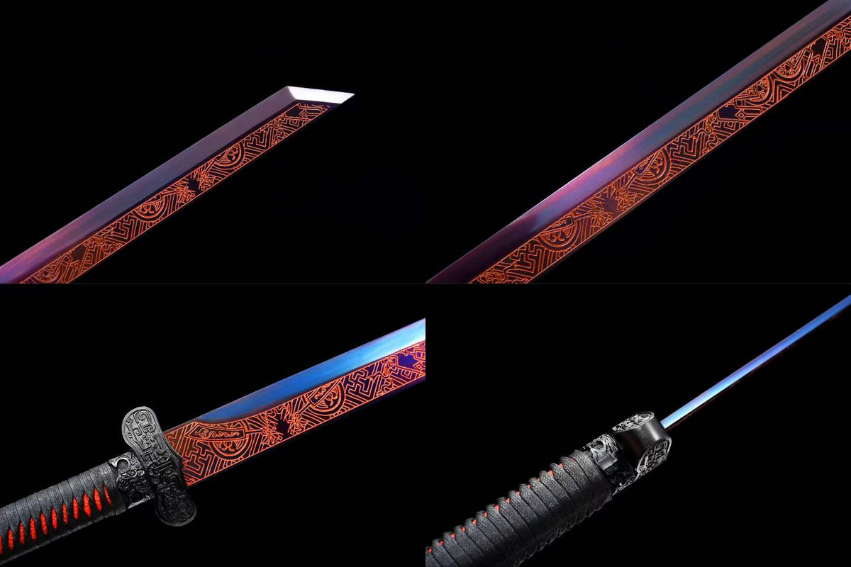 Thunder Tribulation Blade, Full Tang Construction, Forged High Manganese Steel, Sharp Edge, Alloy Fittings, Cord Wrapped Solid Wood Handle, Artificial Leather Wrapped Solid Wood Scabbard, Collectible Decorative Sword