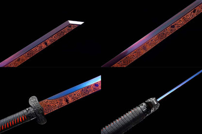 Thunder Tribulation Blade, Full Tang Construction, Forged High Manganese Steel, Sharp Edge, Alloy Fittings, Cord Wrapped Solid Wood Handle, Artificial Leather Wrapped Solid Wood Scabbard, Collectible Decorative Sword