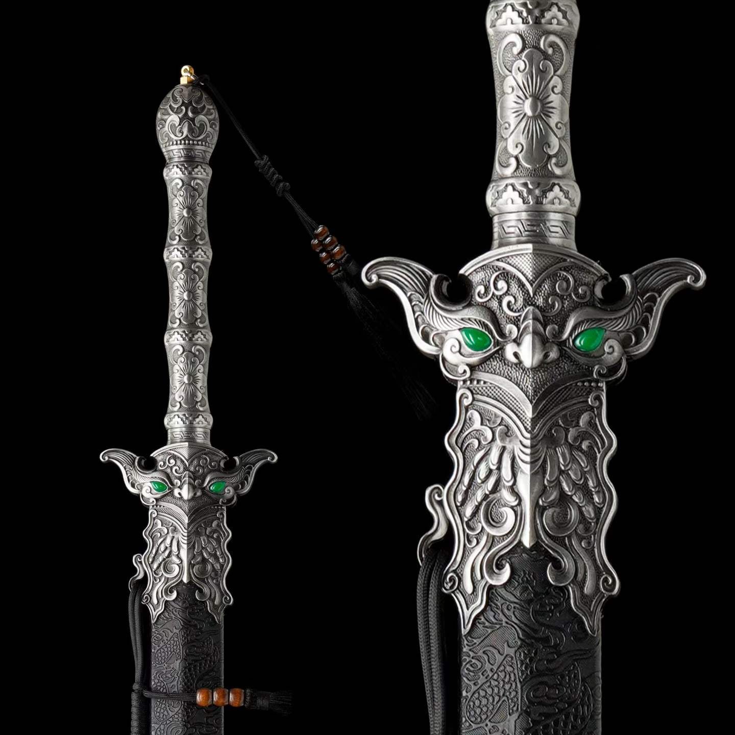 Heaven‑Sword Replica Sword, Full Tang High‑Manganese Steel Sharp Blade, Integrated Alloy Metal Handle, Wood Scabbard With Faux‑Leather Wrapping, Historical Decorative Replica