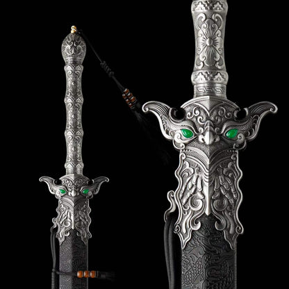 Heaven‑Sword Replica Sword, Full Tang High‑Manganese Steel Sharp Blade, Integrated Alloy Metal Handle, Wood Scabbard With Faux‑Leather Wrapping, Historical Decorative Replica