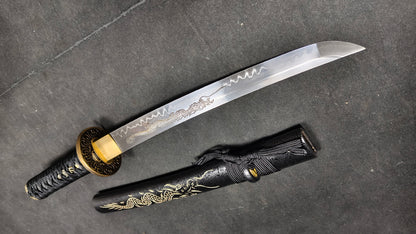 dragon hand（T10 earth-covered burning blade, carved dragon）katana,short knife