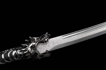 Dragon Roar Mystic Scale, Damascus Steel Forged Blade, Alloy Dragon Fittings, Full Tang Construction, Sharp Edge, Collectible Decorative Sword