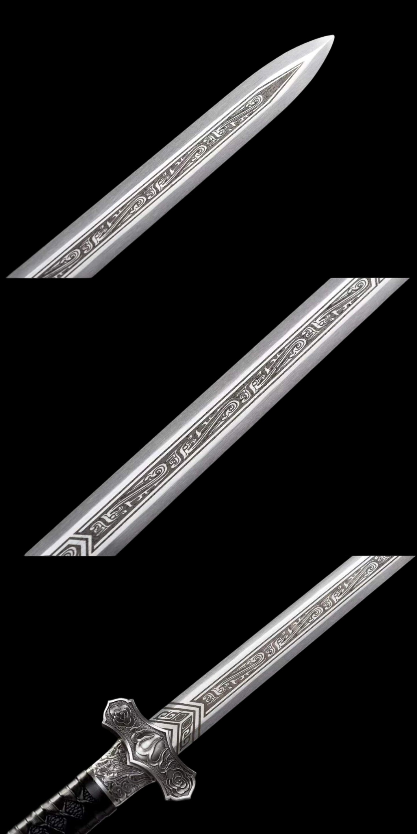 Cold‑Ruins Ring‑Pommel Two‑Handed Chinese Sword, Full Tang, Sharp Blade, High‑Manganese Steel, Alloy Fittings, Wood Handle Wrapped With Leather, Wood Artificial Leather Scabbard Collectible Sword