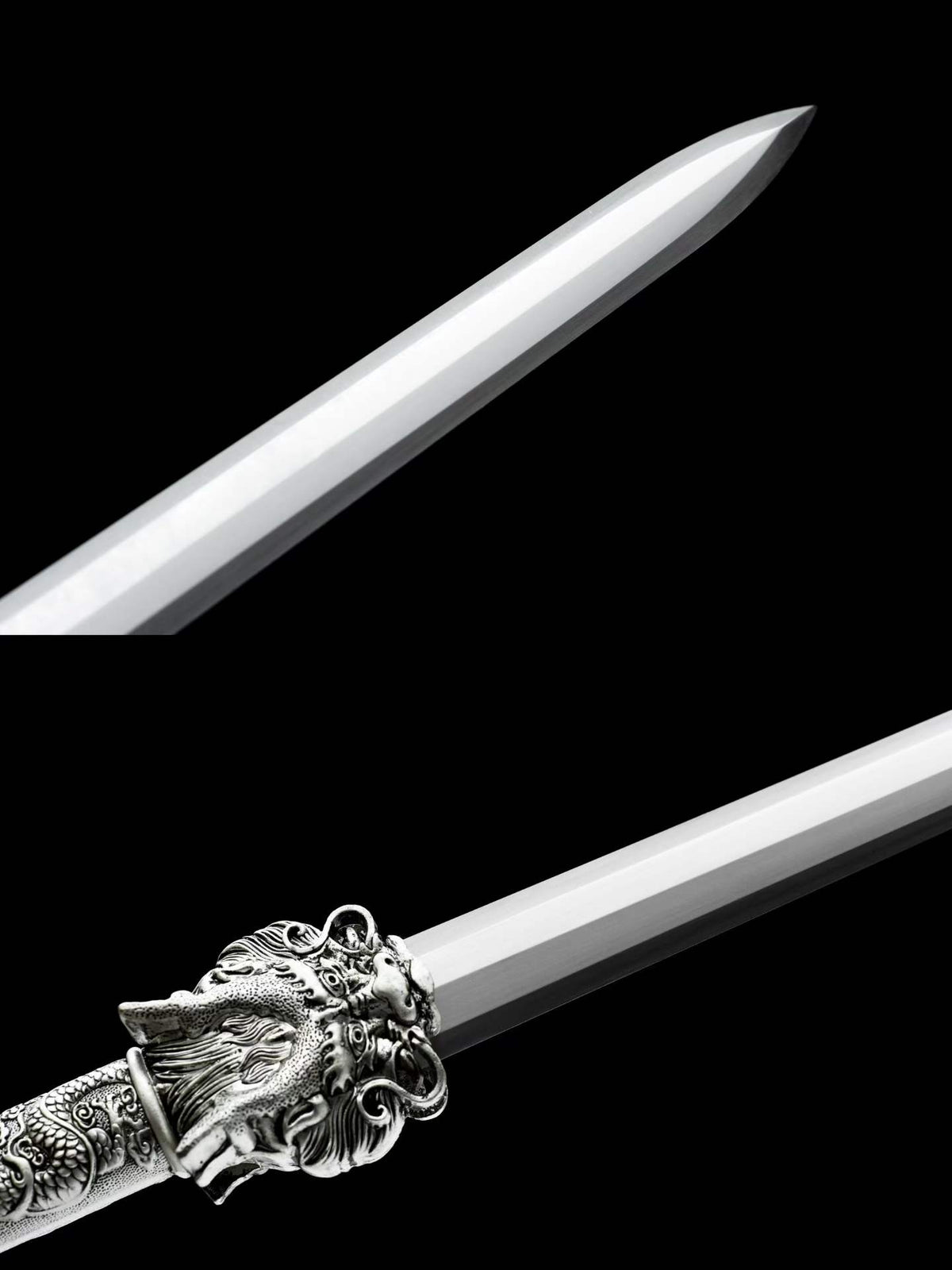 Cang‑Lan Dragon Sovereign Jian, Full Tang Construction, Sharp Blade, High Manganese Steel Octahedral Blade, Alloy Dragon‑Wave Fittings, Premium Ebony Wood Scabbard, Historical Collectible Chinese Sword