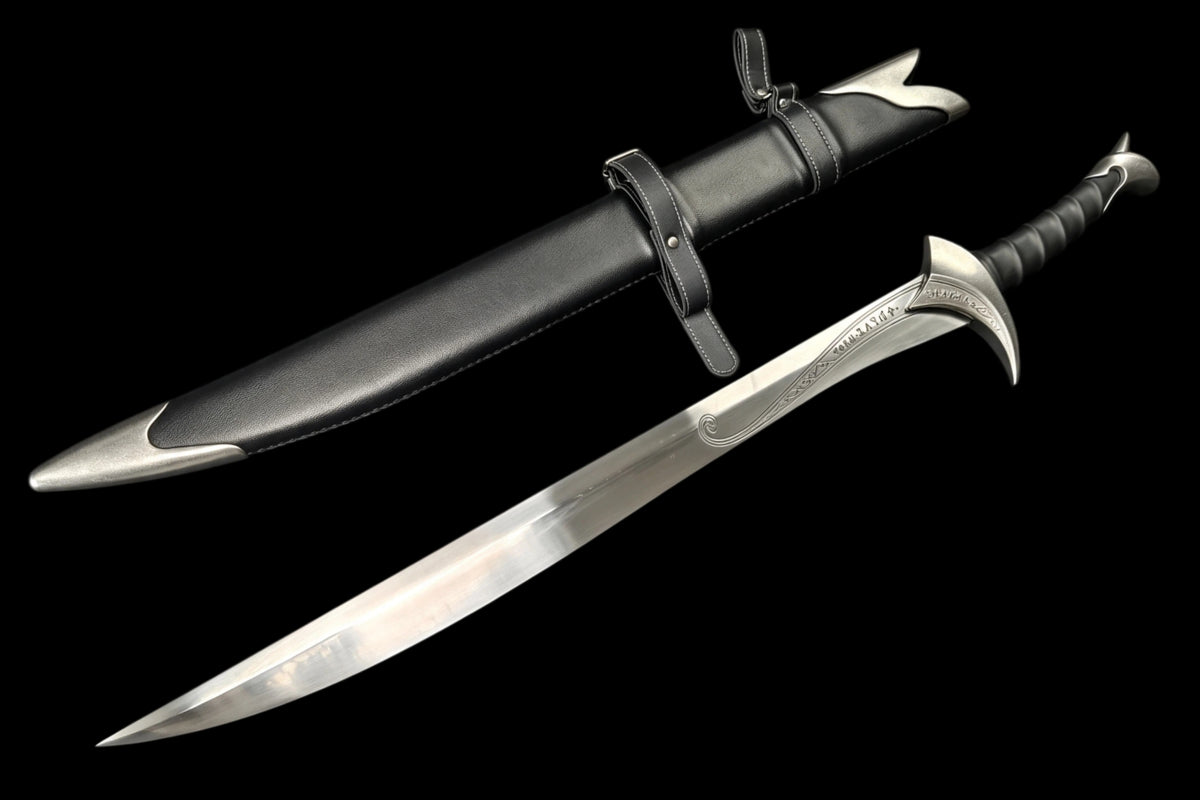 Full Tang 60Si2Mn Spring Steel Orc‑crist Sword Replica, Sharp Blade, Stainless Steel Fittings, Lord of The Rings Elven Sword with Leather‑Wrapped Scabbard Fantasy Collectible