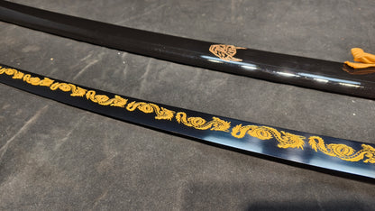 Skeleton King (spring steel) forged katana engraving process