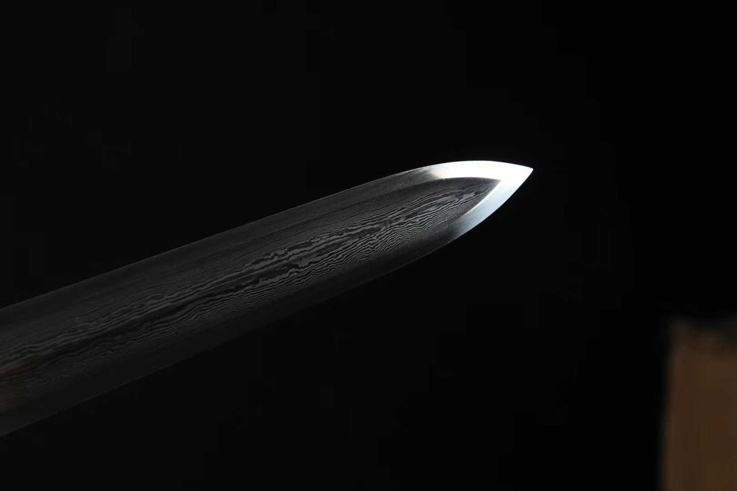 20‑Inch Black Ray‑Skin Ruyi Chinese Jian, Full Tang Construction, Sharp Blade, Hand Forged Damascus Steel Blade, Aged Solid Copper Fittings, Genuine Ray‑Skin Wrapped Scabbard, Historical Replica Collectible Sword