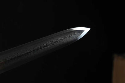 20‑Inch Black Ray‑Skin Ruyi Chinese Jian, Full Tang Construction, Sharp Blade, Hand Forged Damascus Steel Blade, Aged Solid Copper Fittings, Genuine Ray‑Skin Wrapped Scabbard, Historical Replica Collectible Sword