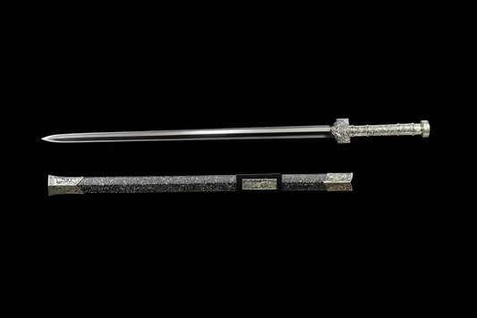 A replica Han dynasty sword with a white copper and seashell sheath.白铜贝壳大汉剑