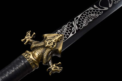 **Phantom Night Dragon Sword**, Full‑Tang Construction, Sharp Blade, High‑Manganese Steel Forged, Alloy Fittings, Collectible Decorative Craft Sword