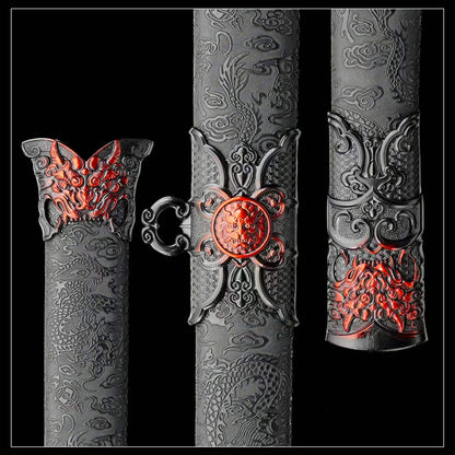 Full Tang Return of The Great Sage Sword Replica Inspired by Black Myth, High‑Manganese Steel Blade, One‑Piece Alloy Handle, Wood Artificial Leather Scabbard Collectible Sword