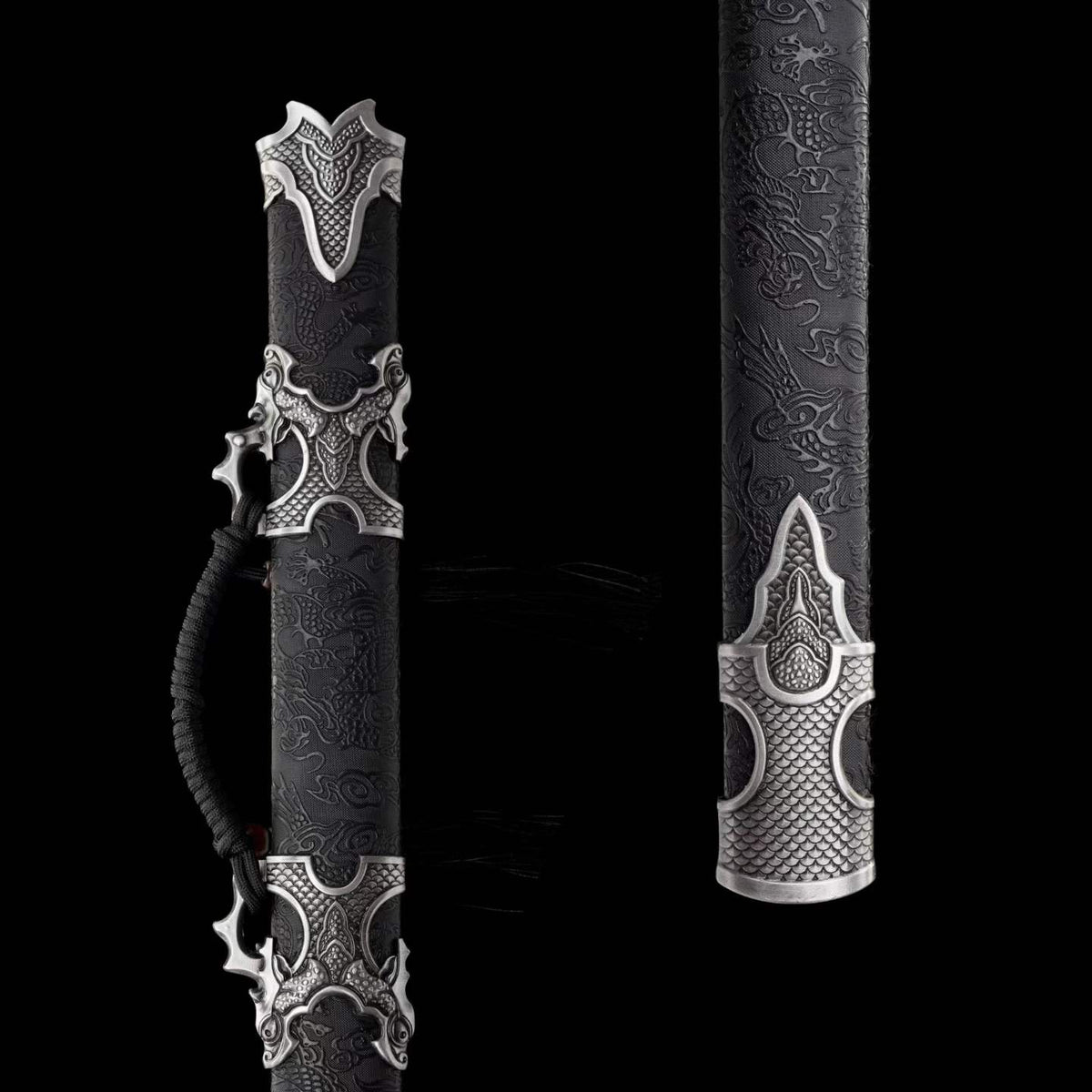Xuan‑Lin Imperial Qilin Jian, Full Tang Construction, Sharp Blade, Forged High Manganese Steel, Alloy Fittings, One‑Piece Alloy Handle, Solid Wood Artificial Leather Wrapped Scabbard, Historical Collectible Chinese Sword