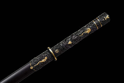 Darknight Tang Heng Dao, Full Tang Construction, Sharp Blade, Forged Damascus Steel, Alloy Cloud‑Beast Carved Fittings, Premium Dragon‑Phoenix Hardwood Scabbard, Historical Collectible Chinese Sword