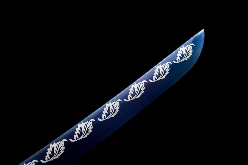 Qinghe Waming Katana, Full Tang Construction, High Manganese Steel Blade, Silver Alloy Lotus & Frog Fittings, Silver Artificial Leather Wrapped Solid Wood Scabbard, Collectible Decorative Sword