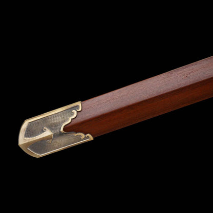 Hanchuan Song Dynasty Chinese Sword, Full Tang Construction, Sharp Blade, Eight‑Sided Forged Damascus Steel, Antique Bronze Cloud‑Pattern Fittings, Premium Dragon‑Phoenix Hardwood Handle And Scabbard, Historical Collectible Sword