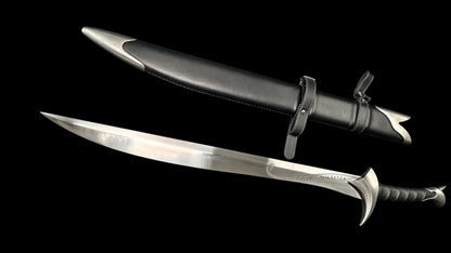 Full Tang 60Si2Mn Spring Steel Orc‑crist Sword Replica, Sharp Blade, Stainless Steel Fittings, Lord of The Rings Elven Sword with Leather‑Wrapped Scabbard Fantasy Collectible