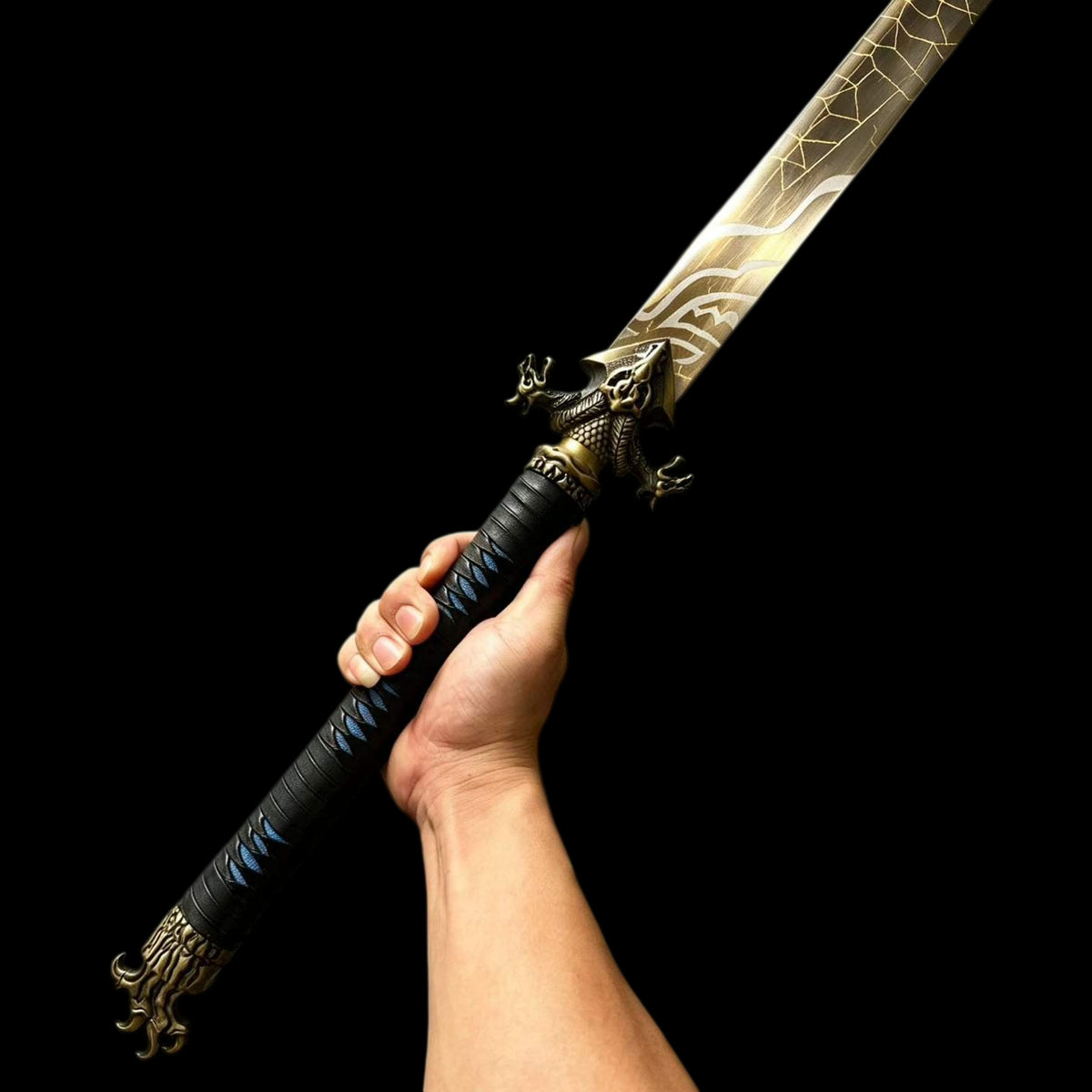 Black Scale Dao, Full Tang Construction, High Manganese Steel Blade, Sharp Edge, Antique Brass Fittings, Artificial Leather Wrapped Solid Wood Scabbard, Wooden Handle With Cord Wrapping, Collectible Decorative Chinese Sword