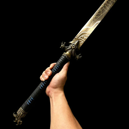 Black Scale Dao, Full Tang Construction, High Manganese Steel Blade, Sharp Edge, Antique Brass Fittings, Artificial Leather Wrapped Solid Wood Scabbard, Wooden Handle With Cord Wrapping, Collectible Decorative Chinese Sword