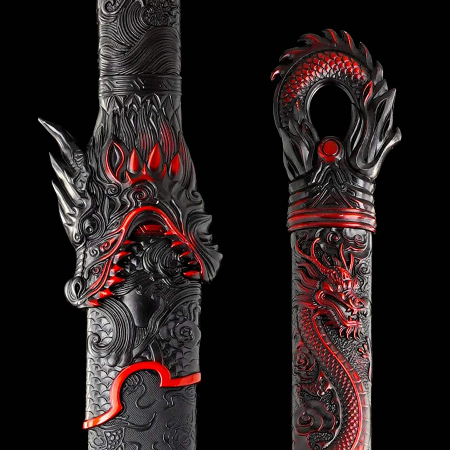 Full Tang Dragon Themed Straight Sword Replica, Sharp Cutting Edge, High‑Manganese Steel Blade, One‑Piece Alloy Handle, Wood Artificial Leather Scabbard Historical Collectible Sword