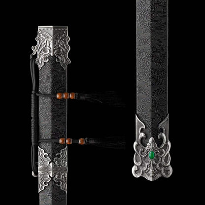 Heaven‑Sword Replica Sword, Full Tang High‑Manganese Steel Sharp Blade, Integrated Alloy Metal Handle, Wood Scabbard With Faux‑Leather Wrapping, Historical Decorative Replica