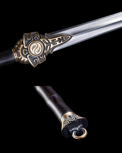 Xuan Heng Sword, Forged Damascus Steel Blade, Pure Copper Fittings, Premium Ebony Wood Handle and Scabbard, Chinese Mythical Taoist Collectible Sword