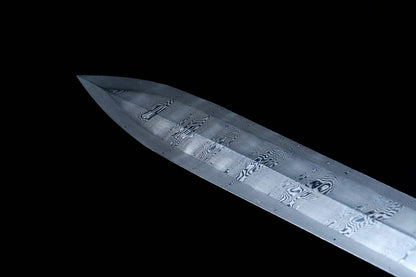 Taotie Ancient Han Jian, Full Tang, Sharp Blade, Hand‑Forged Damascus Steel Blade, Gilt‑Silver Solid Copper Handle & Fittings, Hand‑Carved Copper Scabbard, Ornate Taotie‑Beast Hardware, Collectible Chinese Sword