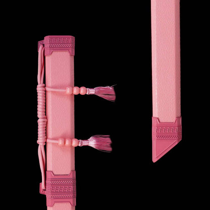 Pink Sakura Dawn Tang Dao, Full Tang, Forged High Manganese Steel, Sharp Edge, Alloy Fittings, Cord‑Wrapped Solid Wood Handle, Artificial Leather Wrapped Solid Wood Scabbard, Decorative Collectible Sword