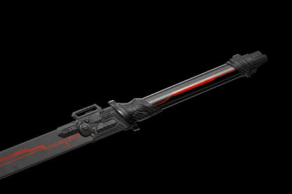 Cyberpunk Tang Dao Full Tang Forged Steel Blade, Futuristic Sci-Fi Circuit Pattern Straight Sword with Aluminum Alloy Scabbard for Cosplay Display Collection